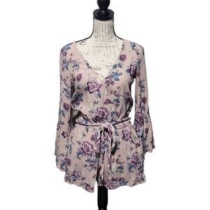 American Eagle Outfitters Bohemian Floral Bell Sleeve Romper w/ Pockets Size XS